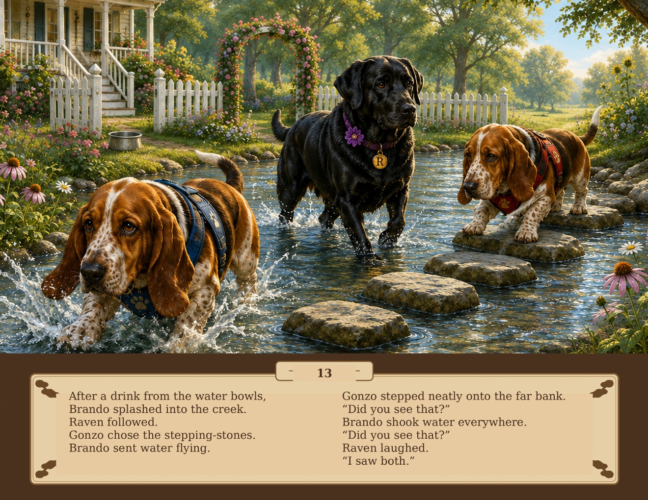 Raven, Brando, and Gonzo make their way across Creek Crossing