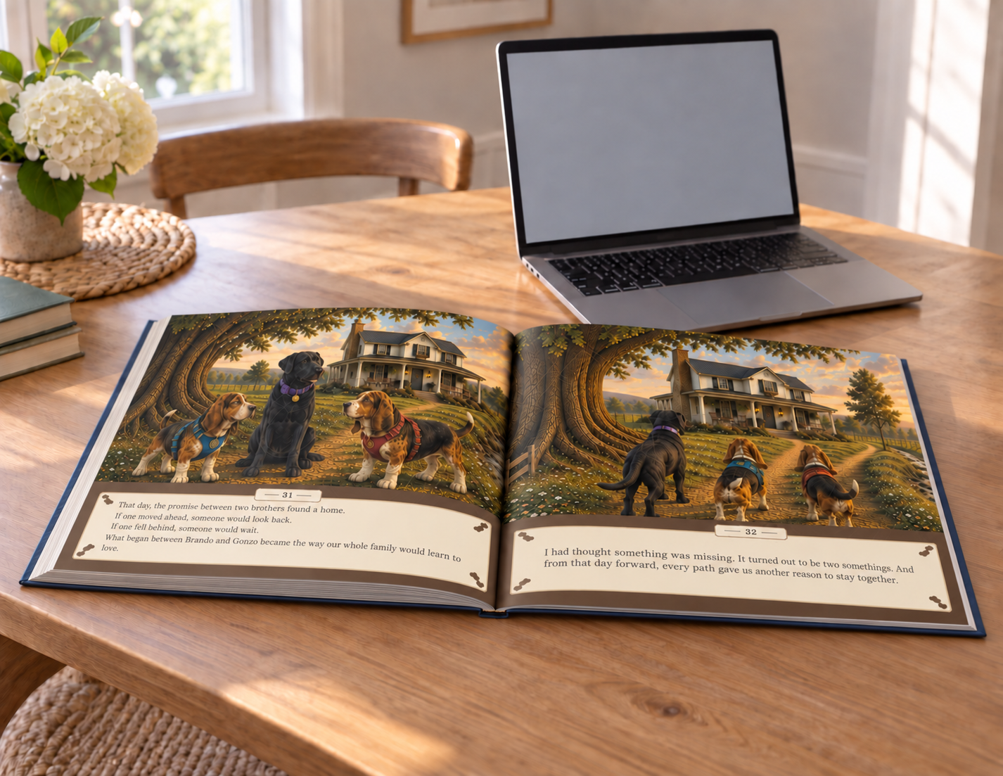Together from the Start open to its final illustrated spread with an unbranded laptop behind it as a general scale reference